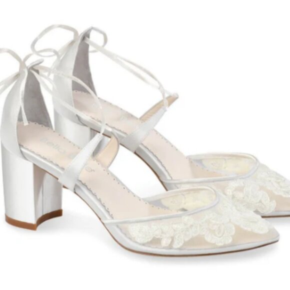 Ivory Floral Bow Wedding Pumps | 3D Appliqué Bridal Heels main image 1